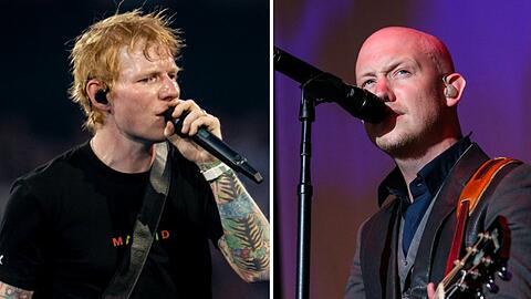 Ed Sheeren (l.) holte Isaac Slade, den fr&uuml;heren Frontmann der US-Band The Fray, als Support-Act auf die B&uuml;hne.