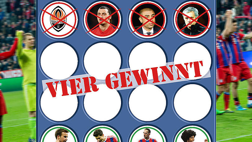 Vier Gegner eliminiert, vier Bayern haben besonders überzeugt: Die AZ spielt nach dem 7:0 der Bayern gegen Schachtjor Donezk Vier gewinnt! Vier Gegner eliminiert, vier Bayern haben besonders überzeugt: Die AZ spielt nach dem 7:0 der Bayern gegen Schachtjor Donezk Vier gewinnt!