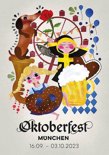 Wie sieht das Oktoberfest-Plakat 2023 aus? 45 Motive stehen zur Auswahl.