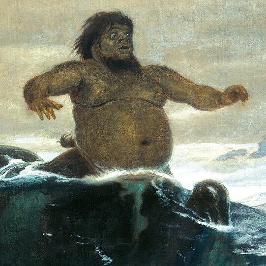 Wampn: In der Neuen Pinakothek hängt das Arnold Böcklin-Werk &bdquo;Im Spiel der Wellen&ldquo; von 1883. Der Hauptdarsteller nennt eine annähernd perfekt ausgeprägte &bdquo;Wampe&ldquo; sein eigen &ndash; auch &bdquo;Potbelly&ldquo; oder &bdquo;Pancione&ldquo; genannt.