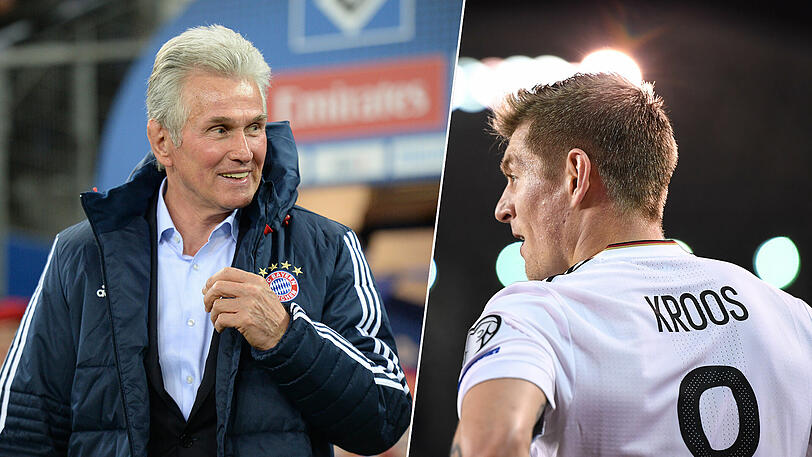 Weltmeister Tonik Kroos (rechts) hatte unter Jupp Heynckes 2013 bei den Bayern das Triple aus Meisterschaft, DFB-Pokal und Champions League gewonnen und war ein Jahr später zu Real Madrid gewechselt.