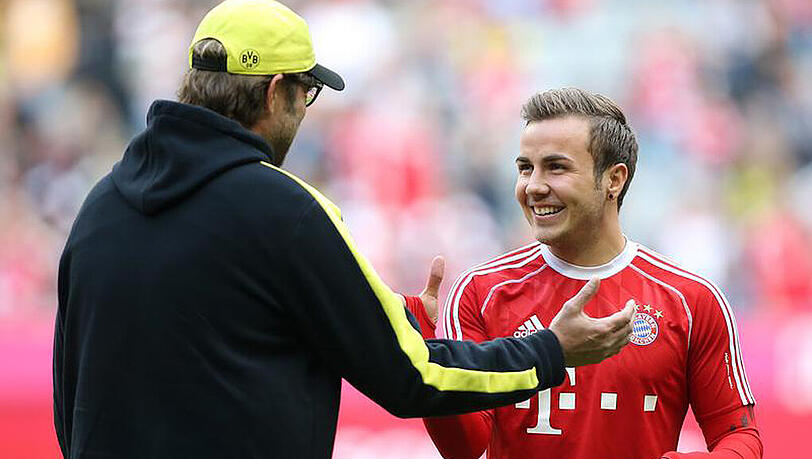 Jürgen Klopp (l.) und Mario Götze. Der Liverpool-Trainer und der Bayern-Star kennen sich gut aus gemeinsamen Dortmunder Zeiten. Jürgen Klopp (l.) und Mario Götze. Der Liverpool-Trainer und der Bayern-Star kennen sich gut aus gemeinsamen Dortmunder Zeiten.