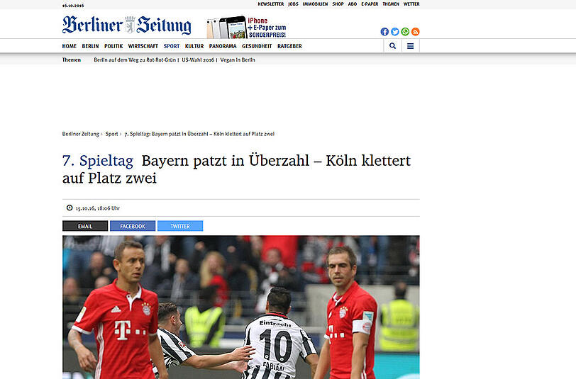 Die "Berliner Zeitung" mit dem Blick auf die Tabelle.