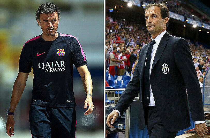 Luis Enrique und Massimiliano Allegri agieren eher im Hintergrund. Es ist nicht die einzige Gemeinsamkeit der beiden Baumeister des FC Barcelona und von Juventus Turin. Im Sommer gekommen, hatten beide Trainer mit diversen Widrigkeiten zu kämpfen. Enriques Amtszeit schien schon im Januar nach einer Niederlage in San Sebastian vor dem Ende. Lionel Messi und Neymar hatte er auf der Bank gelassen, von unüberbrückbaren Differenzen mit dem argentinischen Genius war die Rede. Allegri hatte schon mit Vorbehalten zu kämpfen, kurz nachdem er den jetzigen Nationaltrainer Antonio Conte beerbte. Doch er führte Juve zur souveränen Meisterschaft und zum ersten Cupsieg seit 20 Jahren.