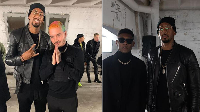 Jérôme Boateng (r.) und David Alaba (2.v.r.) auf der Pariser Fashion Week. Mit dabei war auch Sänger J. Balvin.