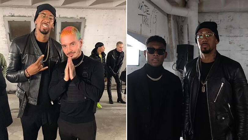 Jérôme Boateng (r.) und David Alaba (2.v.r.) auf der Pariser Fashion Week. Mit dabei war auch Sänger J. Balvin. Jérôme Boateng (r.) und David Alaba (2.v.r.) auf der Pariser Fashion Week. Mit dabei war auch Sänger J. Balvin.