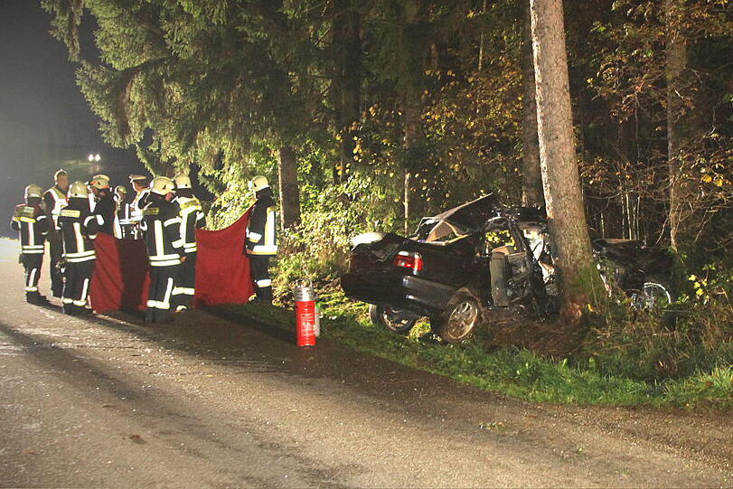 Zwei junge Männer (23 und 24 Jahre alt) rasen in Vilsbiburg in den Tod: Ihr Wagen war von der Straße abgekommen und dann gegen mehrere Bäume geprallt. Die Bilder vom Unfall.