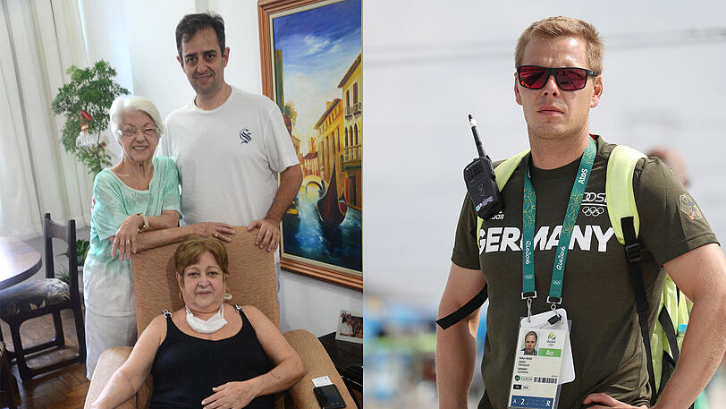 Die Brasilianerin Ivonette Balthazar (66) mit ihrer Mutter Ivette (86) und Sohn Fabio (43) in ihrer Wohnung in Rio de Janeiro. Rechts: Stefan Henze, Trainer der deutschen Kanu-Teams, ist am 15. August an den Folgen eines Unfalls gestorben.