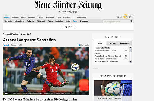 "Arsenal verpasst Sensation", so titelt die Schweizer Neue Zürcher Zeitung (NZZ).