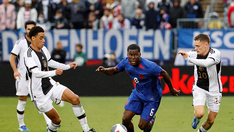 Die Zukunft des DFB. Und bald auch des FC Bayern? Jamal Musiala (l.) und Florian Wirtz (r.) beim Spiel gegen die USA. Die Zukunft des DFB. Und bald auch des FC Bayern? Jamal Musiala (l.) und Florian Wirtz (r.) beim Spiel gegen die USA.