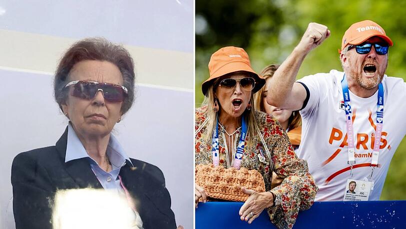 Prinzessin Anne (li.) und Königin Máxima mit ihrem Ehemann bei den Olympischen Spielen in Paris.