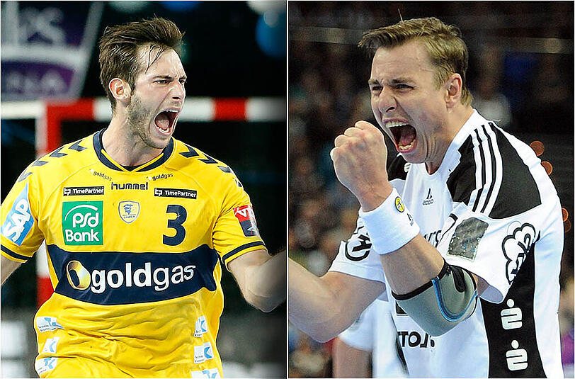 Wer wird das Spitzenspiel der Handball-Bundesliga am Sonntag für sich entscheiden? Die Rhein-Neckar Löwen mit Uwe Gensheimer (l.) oder der Tabellenführer aus Kiel mit Filip Jicha.