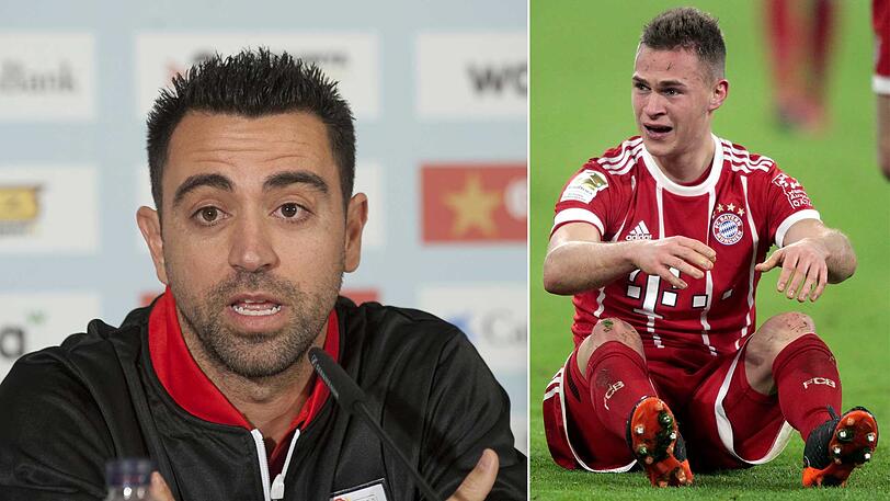 Xavi Hernández (links) sagt Bayern-Spieler Joshua Kimmich noch eine große Zukunft voraus.