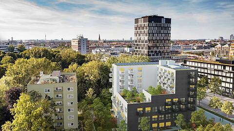 Außergewöhnlich in Form und Farbe: Der Entwurf für das Wohn- und Bürohaus in der Rosenheimer Straße 124. Sieben Einheiten werden Sozialwohnungen sein.