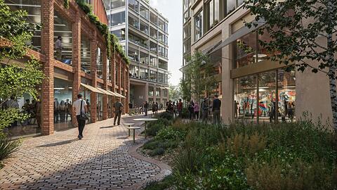 Der Innenhof des Büroensembles Nymphenburger Straße 3 wird aufgehübscht.