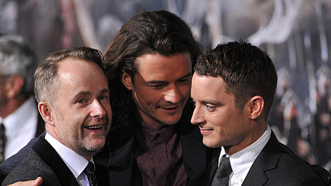 Billy Boyd (l.), Orlando Bloom und Elijah Wood bei einem Auftritt in Los Angeles 2014