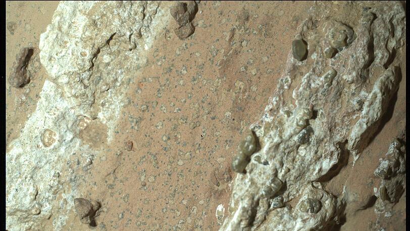 Eine vom Nasa-Rover "Perseverance" im vergangenen Jahr auf dem Mars entnommene Gesteinsprobe könnte nach Angaben der US-Raumfahrtbehörde möglicherweise Spuren von früherem mikrobiellen Leben enthalten.