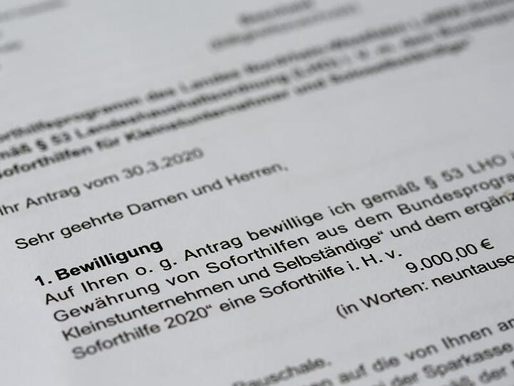 Ein Bewilligungsbescheid der Corona-Soforthilfe.