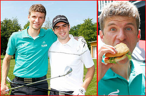 Hatten sichtlich Spaß auf dem Golfplatz: Thomas Müller und Philipp Lahm - die Bilder zum Durchklicken