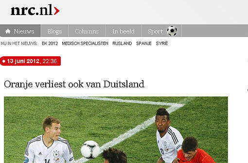 Enttäuschung bei den holländischen Medien: "Oranje verliert auch gegen Deutschland", schreibt "nrc.nl" - im ersten Gruppenspiel hatte bereits Dänemark die Elftal geschlagen.