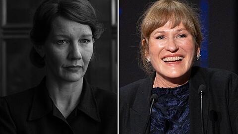 Sandra H&uuml;ller (l.) als Erika Mann in "Vaterland", daneben Valeska Grisebach bei der Abschlusszeremonie der 79. Filmfestspiele von Cannes.