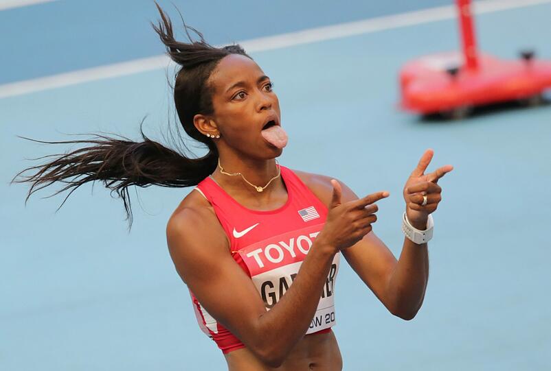 Durchgedreht und sexy: Die 100-Meter-Sprinterin English Gardner freut sich über ihren Einzug in die nächste Runde.