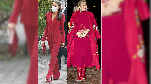 Königin Letizia (li.) und Königin Máxima in ihren roten Looks