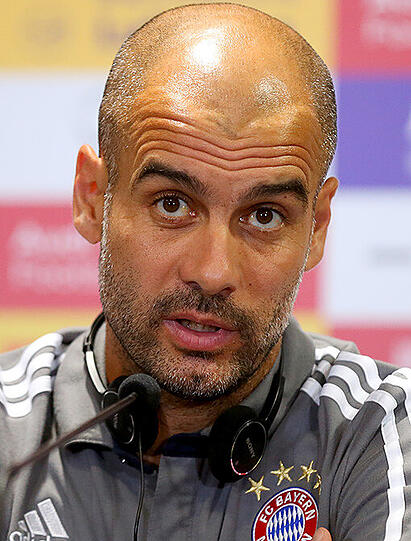 Bayern-Trainer Pep Guardiola bei der Pressekonferenz.