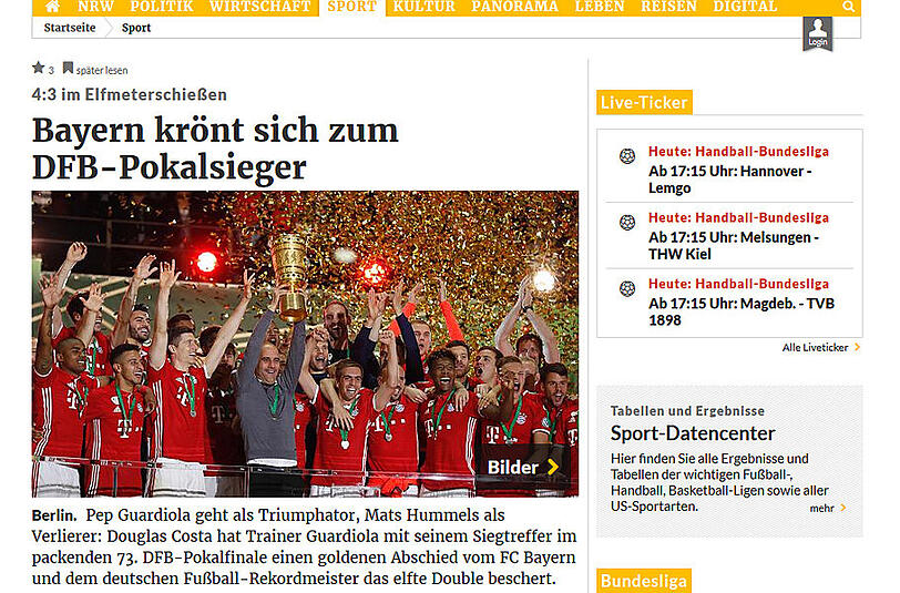 RP-Online nimmt seine Headline ohne große Umwege: DFB-Pokalsieger.