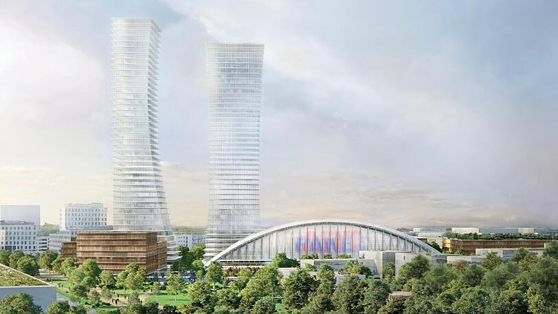 Dreiklang aus liegender Paketposthalle und stehenden Türmen: Der Vorschlag des renommierten Architekturbüros Herzog & de Meuron wirkt wie eine moderne Basilika.