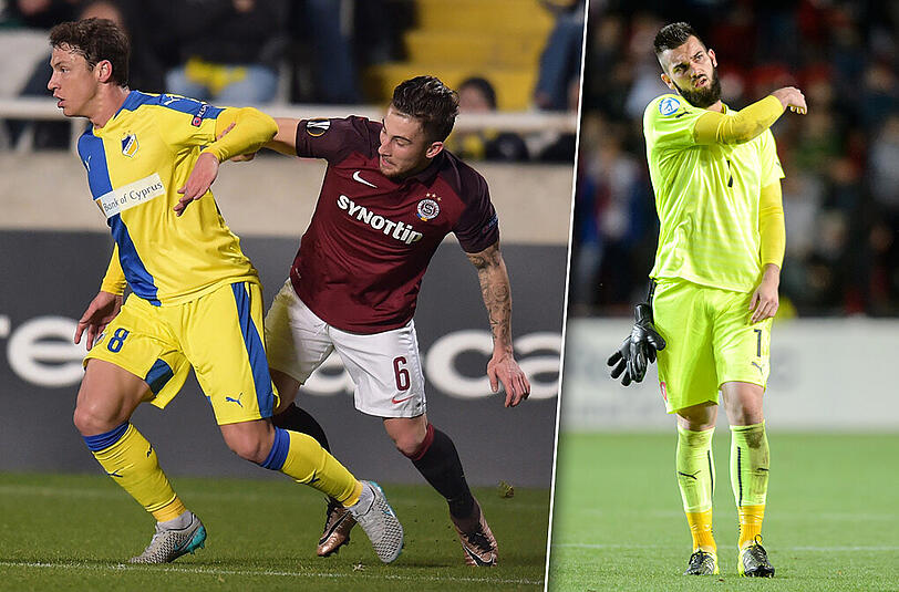 Lukas Vacha (m.) und Tomas Koubek (r.) von Sparta Prag beleidigten eine Schiedsrichterin und sollen deswegen jetzt mit der Frauenmannschaft trainieren.