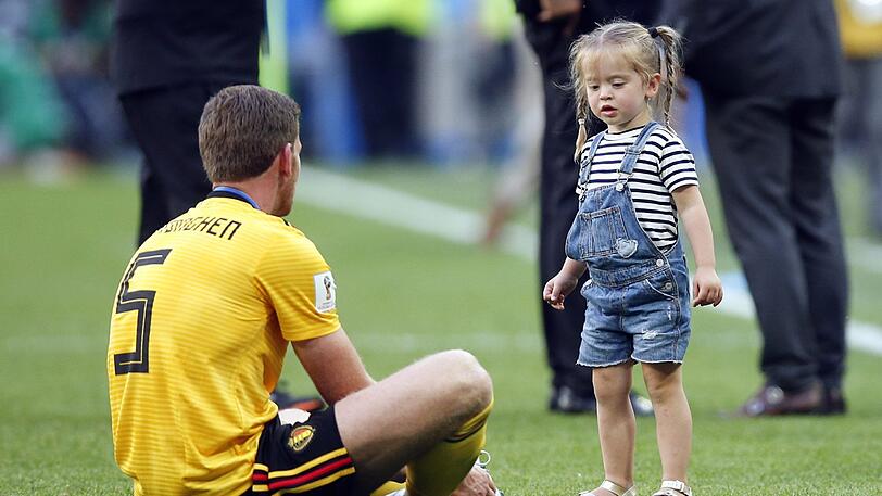 Jan Vertonghen aus Belgien und seine Tochter bei einem WM-Spiel im Juli 2018.