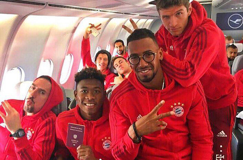 Zum Abflug bereit: Die Bayern-Stars Franck Ribéry, David Alaba, Jerome Boateng und Thomas Müller (von links).