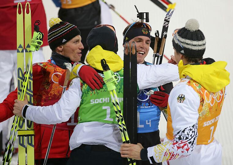 Silbermedaille für die deutschen Biathleten in der Staffel.