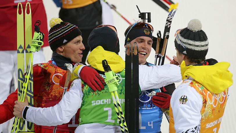 Silbermedaille für die deutschen Biathleten in der Staffel. Silbermedaille für die deutschen Biathleten in der Staffel.