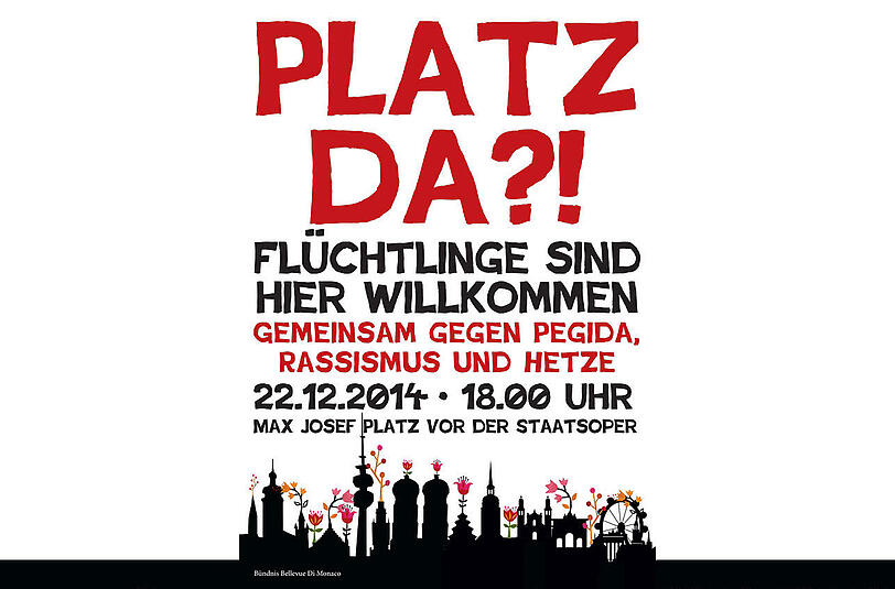 Das Flüchlingsprojekt "Bellevue die Monaco" hat zu einer Gegenveranstaltung zur Pegida-Bewegung in München aufgerufen.