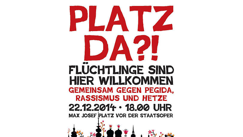 Das Flüchlingsprojekt "Bellevue die Monaco" hat zu einer Gegenveranstaltung zur Pegida-Bewegung in München aufgerufen. Das Flüchlingsprojekt "Bellevue die Monaco" hat zu einer Gegenveranstaltung zur Pegida-Bewegung in München aufgerufen.