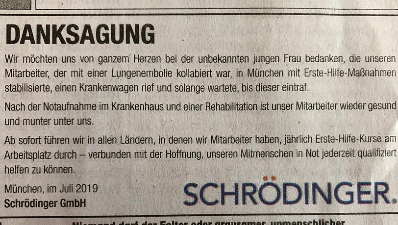 Die Anzeige der Firma. Die Anzeige der Firma.