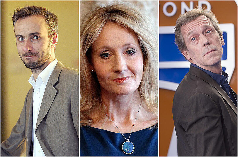 Viele britische Stars sind erschüttert, darunter Joanne K. Rowling (Mitte) und Hugh Laurie (r.). Auch der deutsche Satiriker Jan Böhmermann (l.) is not amused.