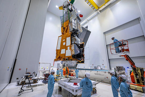 Der europäische Wettersatellit MTG-S1. Er wurde mit einer Falcon-9-Rakete der US-Firma SpaceX gestartet.