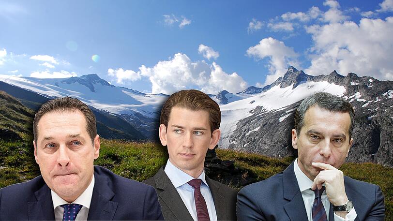 Kämpfen um die Macht in Österreich (v.l.): Rechtspopulist und FPÖ-Chef Heinz-Christian Strache (48), der konservative ÖVP-Außenminister Sebastian Kurz (31) und SPÖ-Kanzler Christian Kern (51).