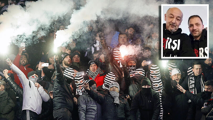 Leidenschaftlich, gefürchtet &ndash; und beim Spiel in München außen vor: Die Fans von Besiktas Istanbul. Kleines Bild: Temel (l.) und Güvenc, Besiktas-Fans aus München.