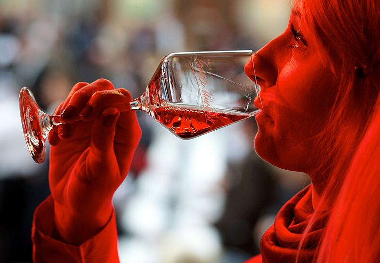 Eine Frau kostet Wein in der Rotkäppchen-Mumm Sektkellereien GmbH in Freyburg (Sachsen-Anhalt). In dem Unternehmen findet heute auch die 24. Jungweinprobe des Weinbauverbandes Saale-Unstrut mit 34 Weingütern von Saale-Unstrut und 21 aus dem sächsischen Weinanbaugebiet statt.