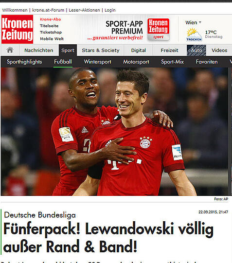Außer Rand und Band sei Lewandowksi, meint die österreichische Krone.
