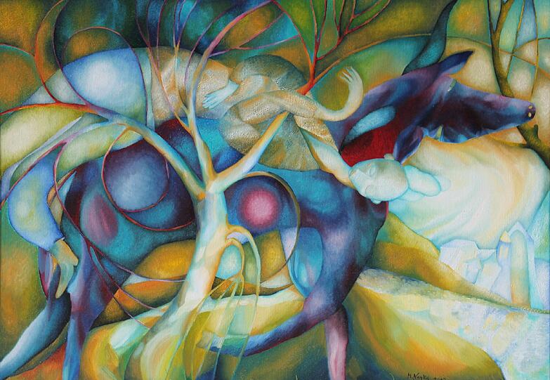 Die Ausstellung " Menschen und Tiere in verträumten Sequenzen" von Malerin Mariya Naydis ist bis zum 17. März zu sehen.