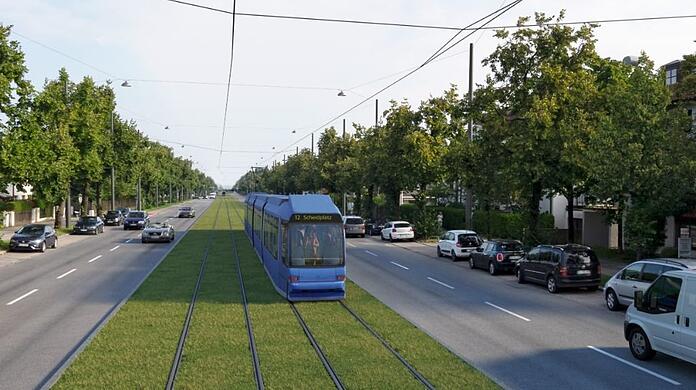 Die Tram Westtangente, hier Visualisierungen von der Fürstenrieder Straße, bekommt von Anwohnern viel Gegenwind.