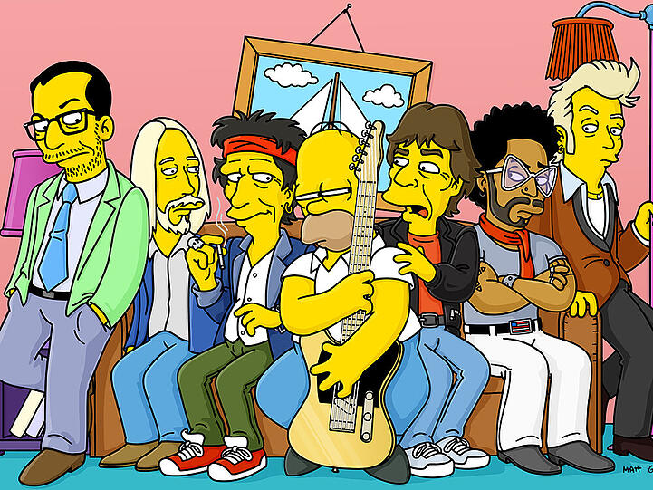 Vom Rock-Olymp auf die "Simpsons"-Couch: Elvis Costello, Tom Petty, Keith Richards, Mick Jagger, Lenny Kravitz und Brian Setzer besuchen Homer