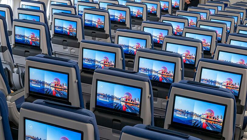 Die neue Lufthansa-Kabine wird bald mit Starlink-Internet ausger&uuml;stet.