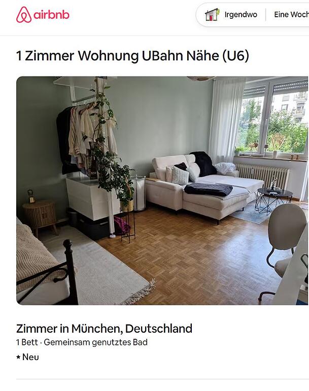 "Wir schlafen in einem Raum", schreibt die Anbieterin zur Wohnmöglichkeit mit ihr zusammen in einem Einzimmerapartment: Das soll 120,30 Euro die Nacht kosten – auf dem Sofa. "Wir schlafen in einem Raum", schreibt die Anbieterin zur Wohnmöglichkeit mit ihr zusammen in einem Einzimmerapartment: Das soll 120,30 Euro die Nacht kosten – auf dem Sofa.