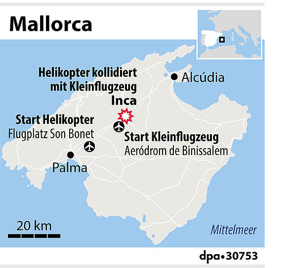 Die Karte zeigt den Unfallort über Mallorca.
